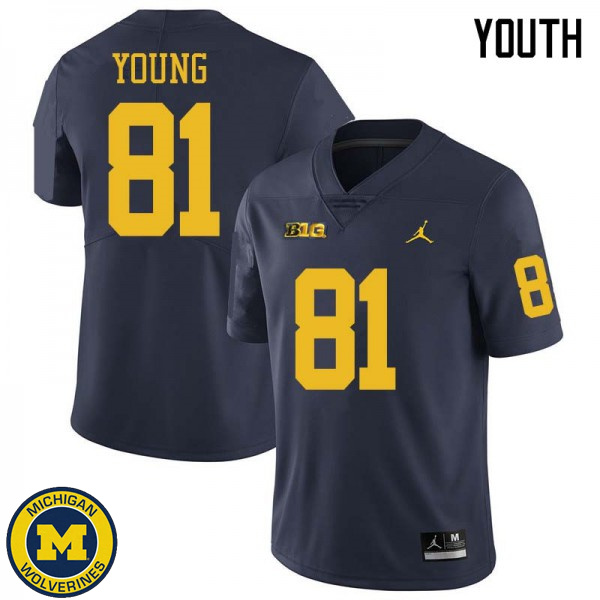 Youth Michigan Wolverines #81 Jack Young Navy Jordan Brand Official Game Jersey